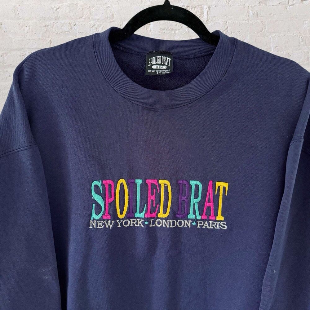 Vintage 90s/Y2K Spoiled Brat Kitschy Pullover Sweatshirt Funny Attitude L XL
